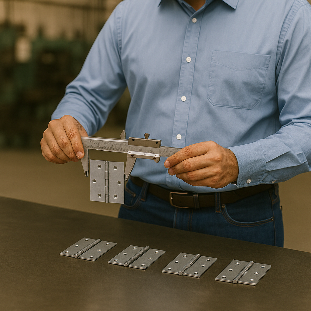 Quality inspector with vernier calliper checking parts